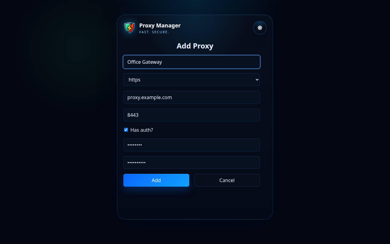 Proxy Manager nambah formulir proxy