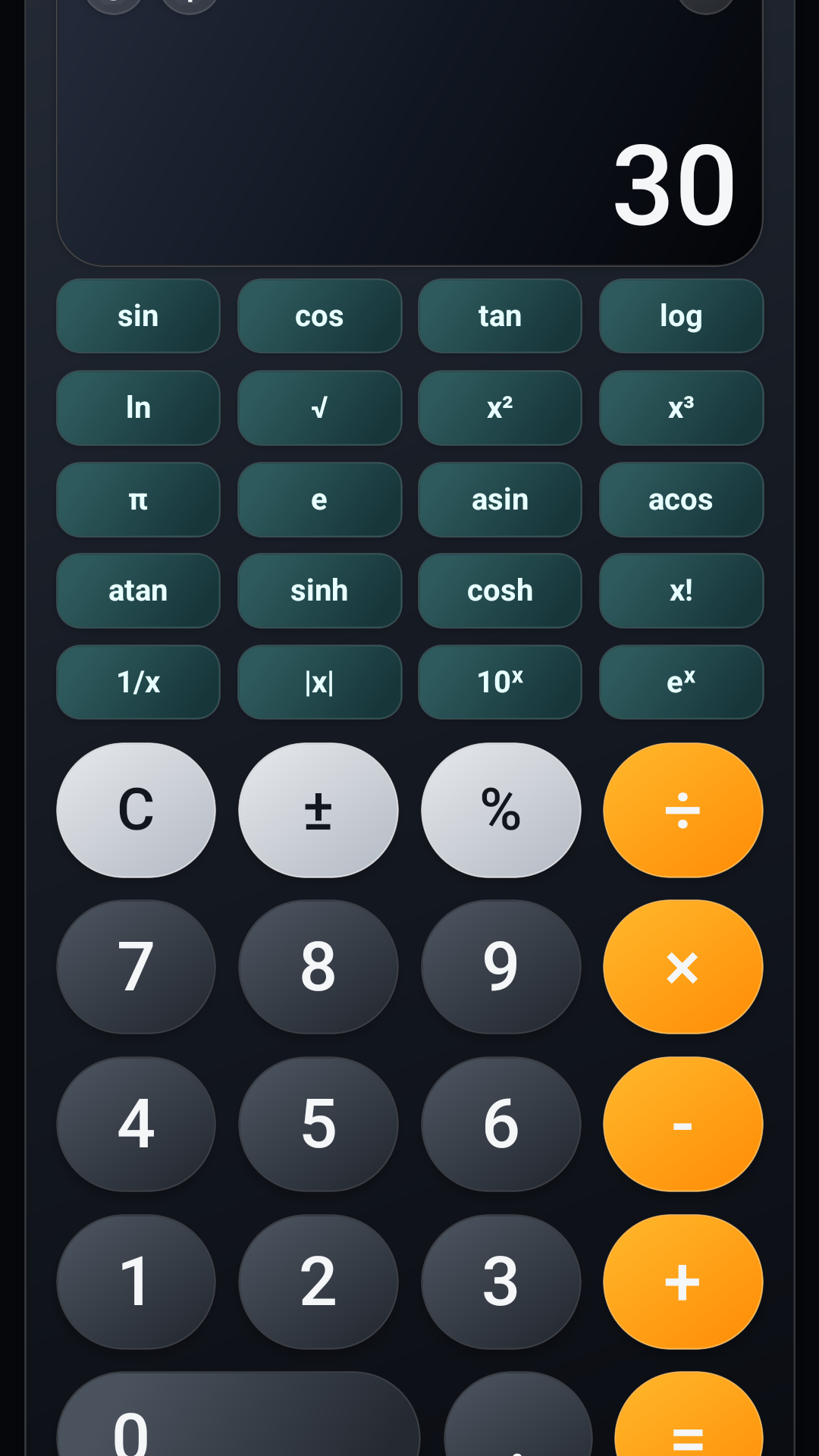 Layar mode ilmiah kalkulator
